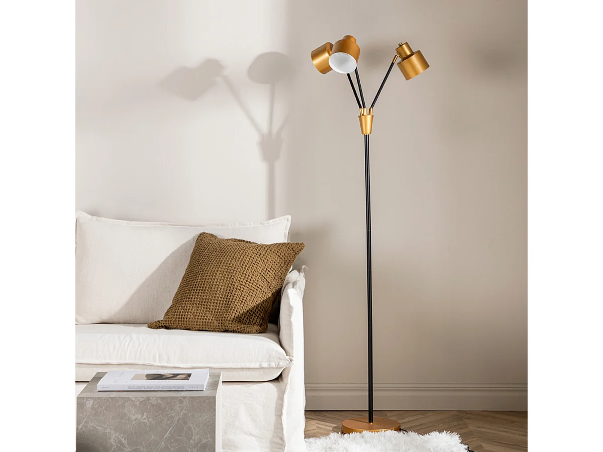 Lampadaire 3 Spots en Métal "Vifta" 178cm Noir & Or