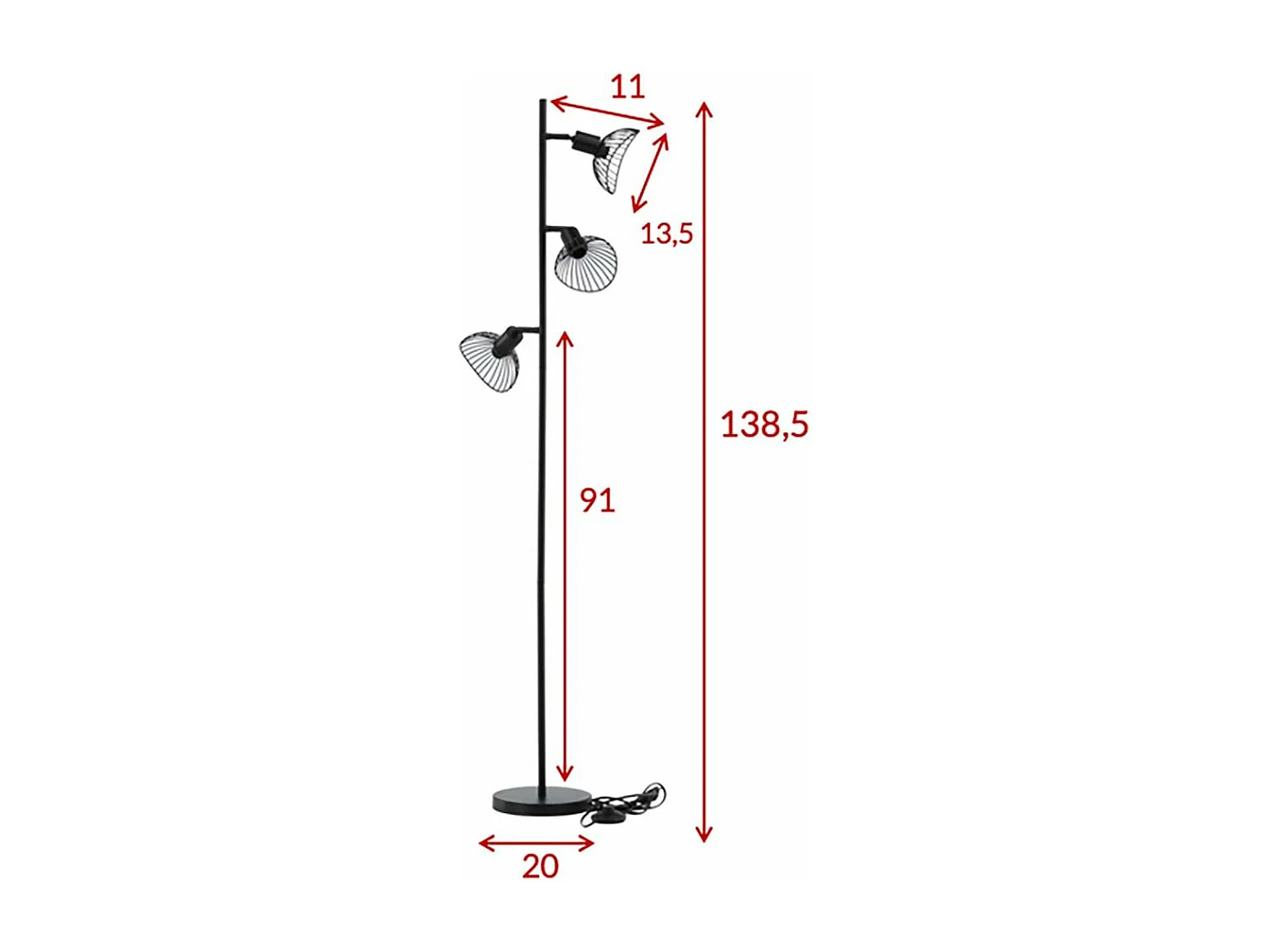 Lampadaire Design 3 Lampes "Elsa" 138cm Noir