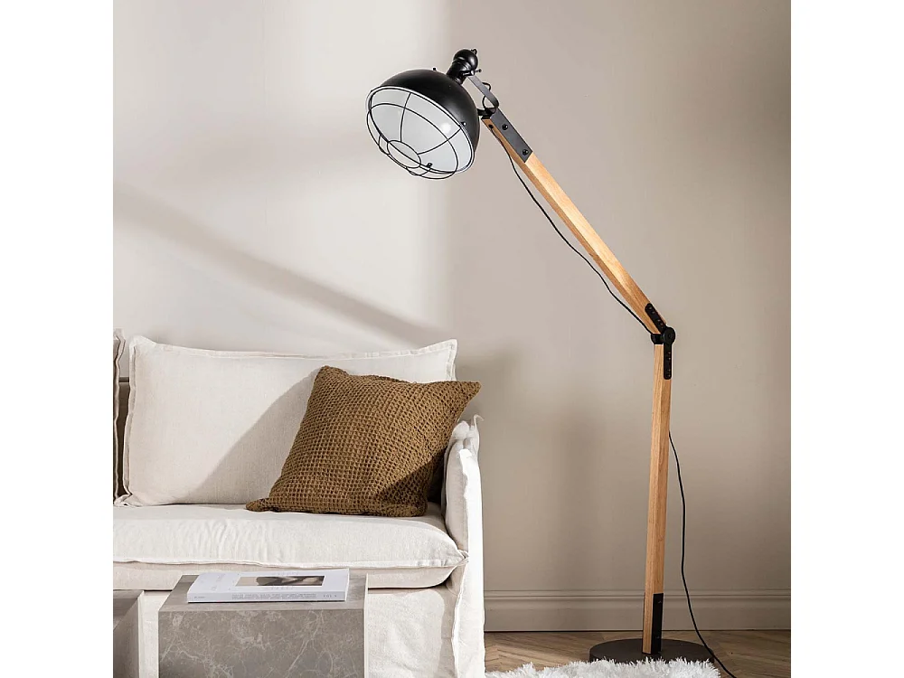 Kick verlichting vloerlamp 30x30x190cm staal zwart, hout.