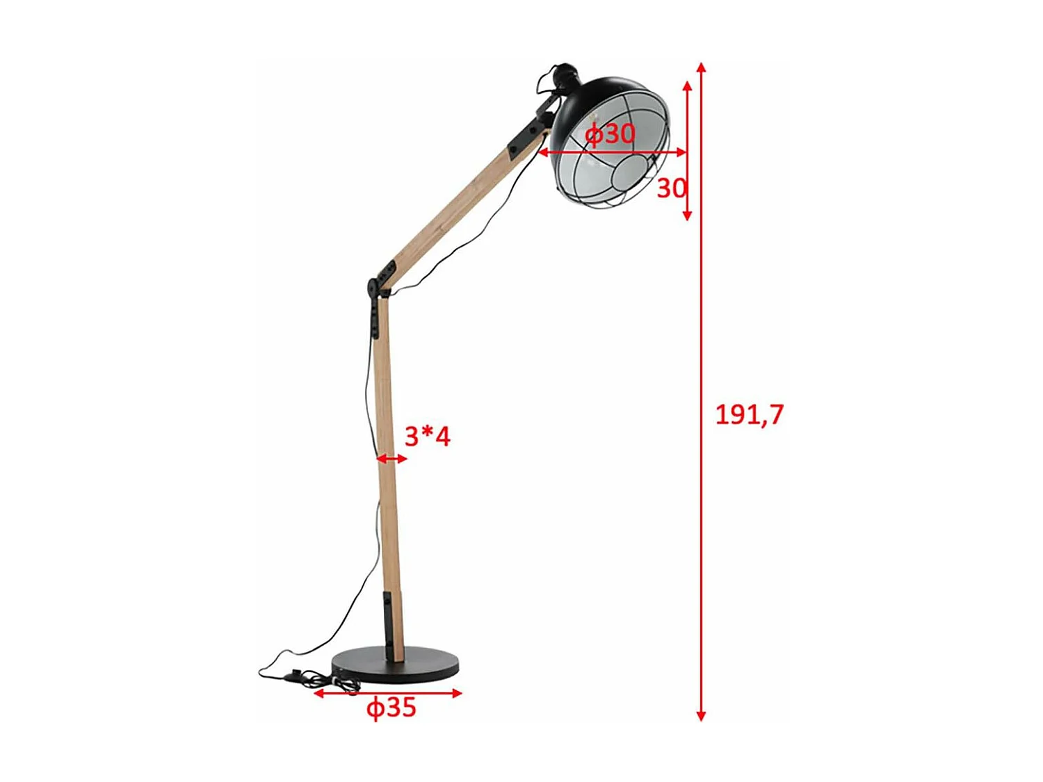 Kick verlichting vloerlamp 30x30x190cm staal zwart, hout.