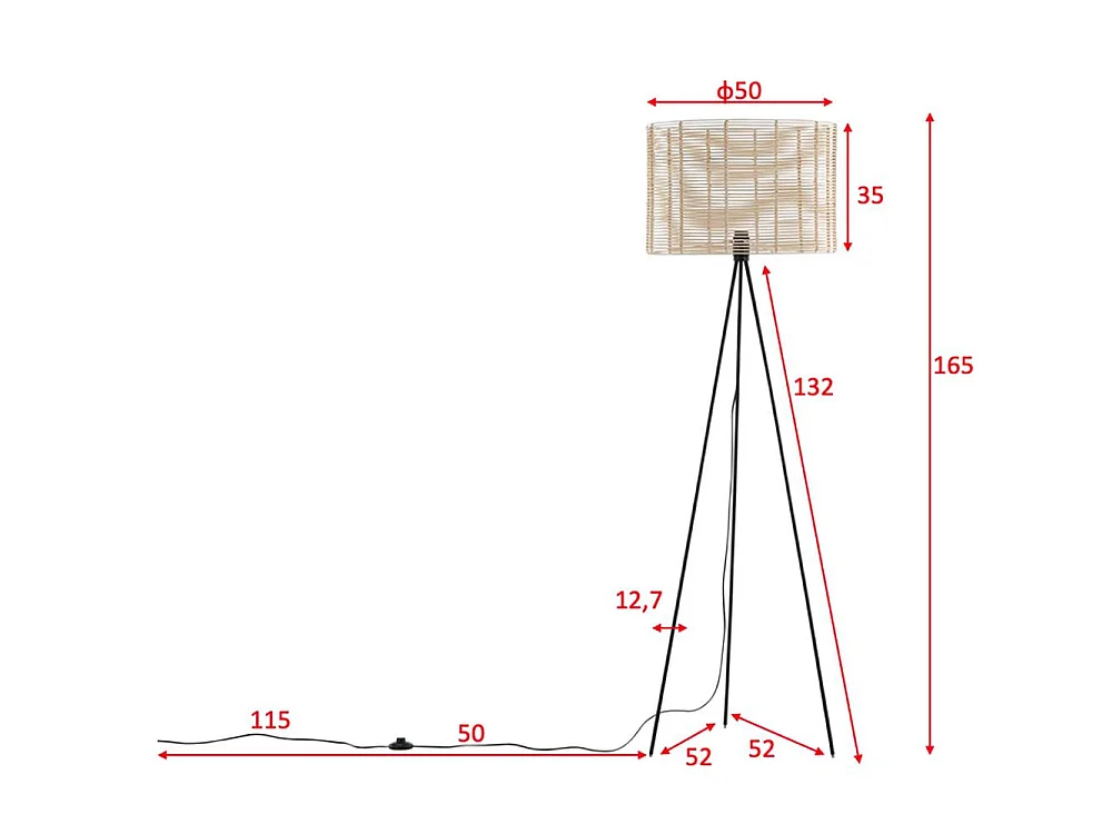 Lampadaire en Rotin "Fence" 160cm Naturel