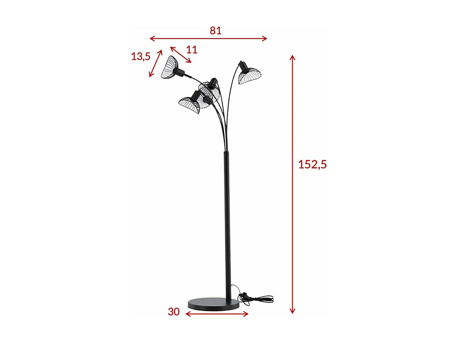 Lampadaire Design 5 Têtes "Elsa" 152cm Noir