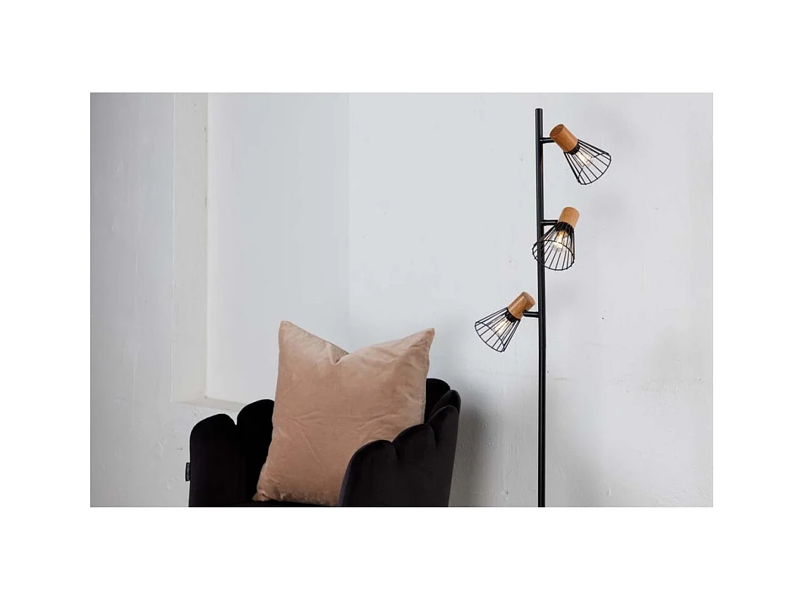 Atticus verlichting vloerlamp 24x20x138,5cm staal zwart, hout.