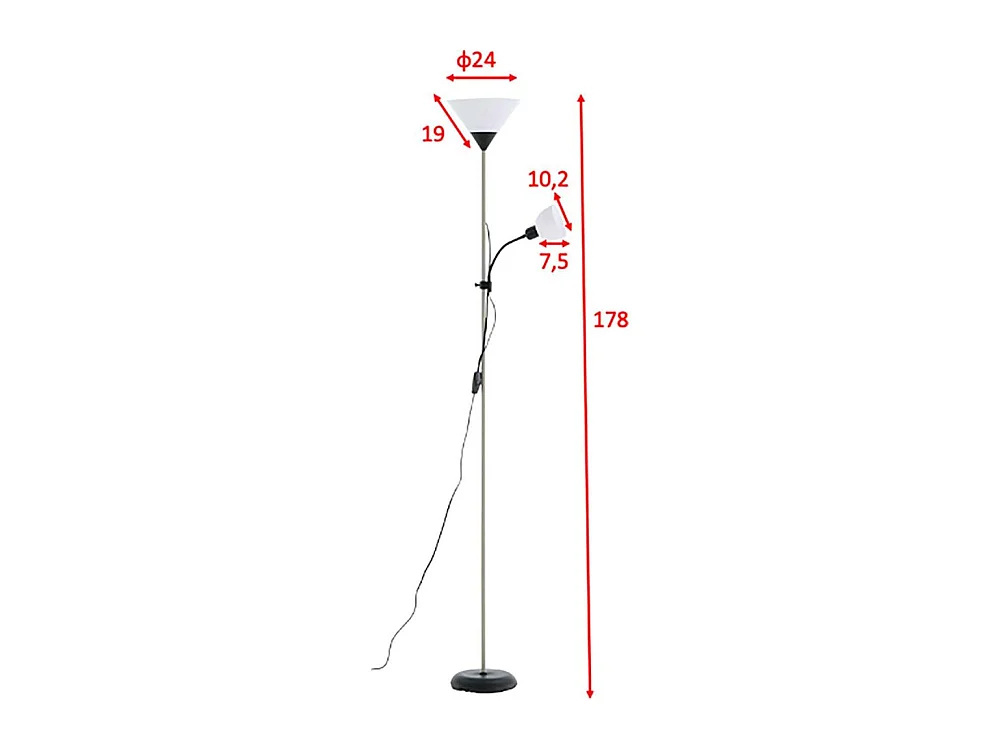 Bagasi verlichting vloerlamp 24,5x24,5x178cm plastic zwart, grijs, wit.