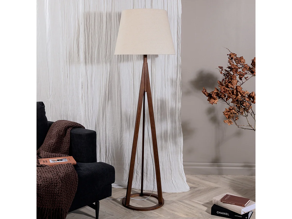 Stehlampe aus Gummibaumholz und Leinen Kona