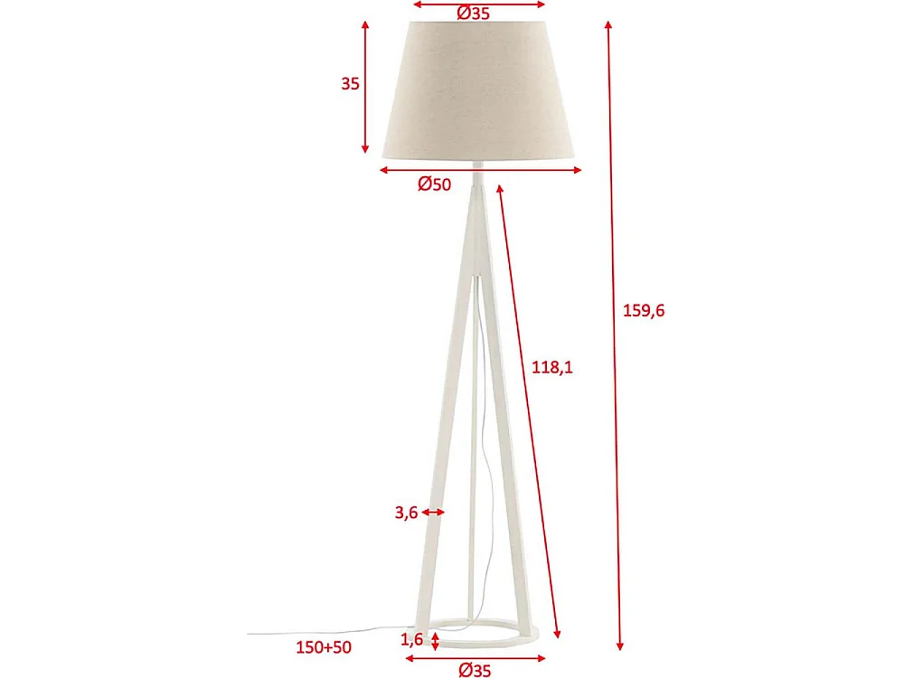 Kona verlichting vloerlamp 51x51x160cm stof beige, wit.