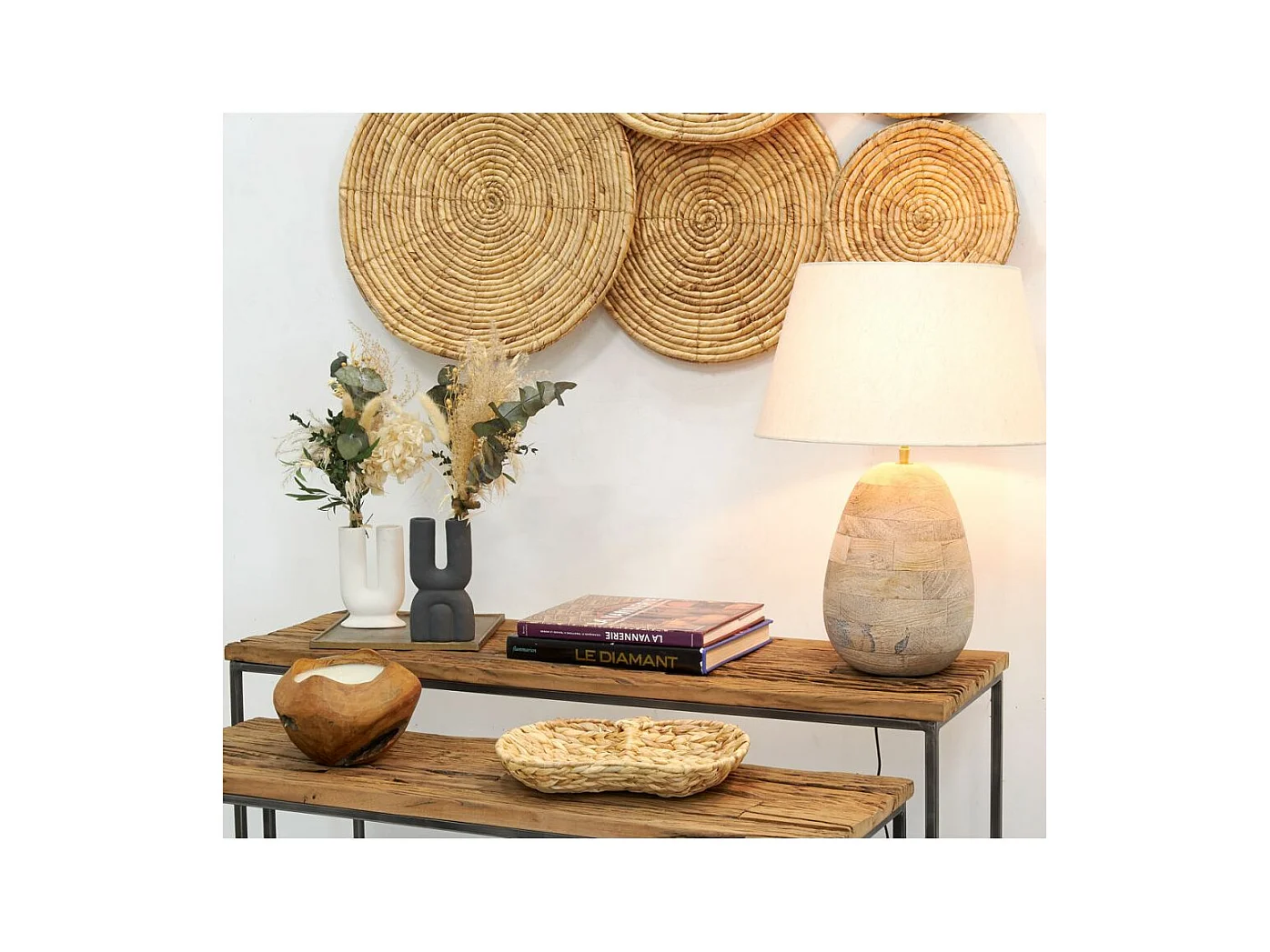 Pied de lampe ovale en manguier