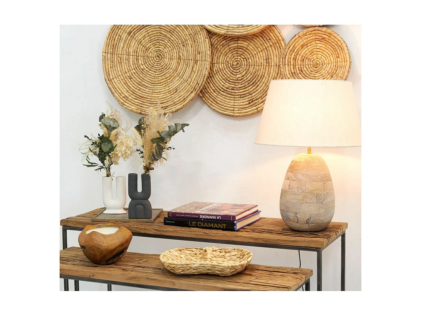 Pied de lampe ovale en manguier