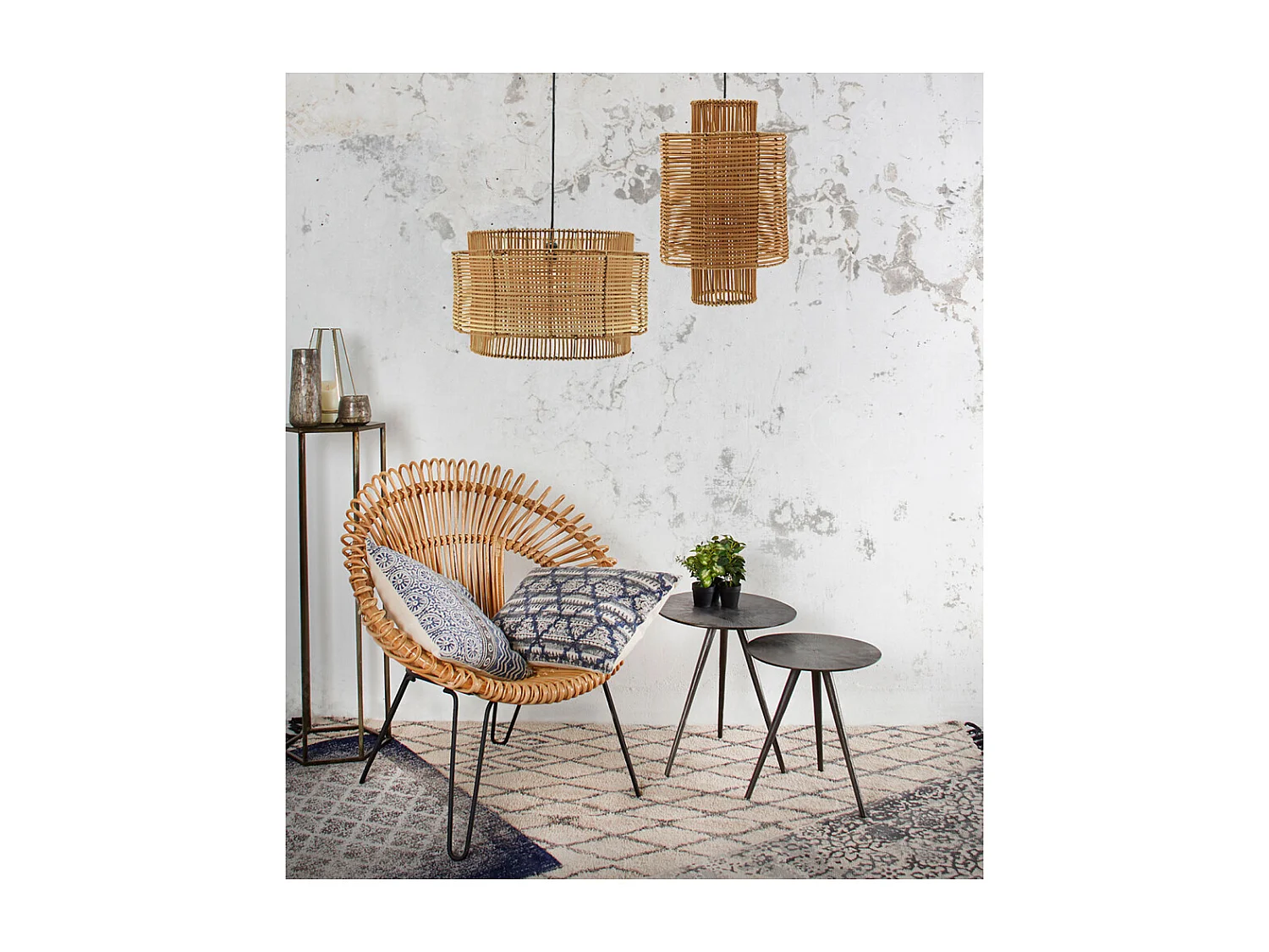 Abat-jour à suspendre en rotin naturel  Diamètre 50cm