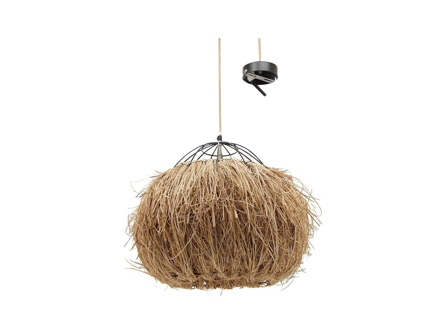 Suspension ronde en jonc naturel et métal Nid