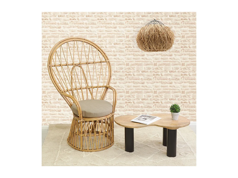 Suspension ronde en jonc naturel et métal Nid