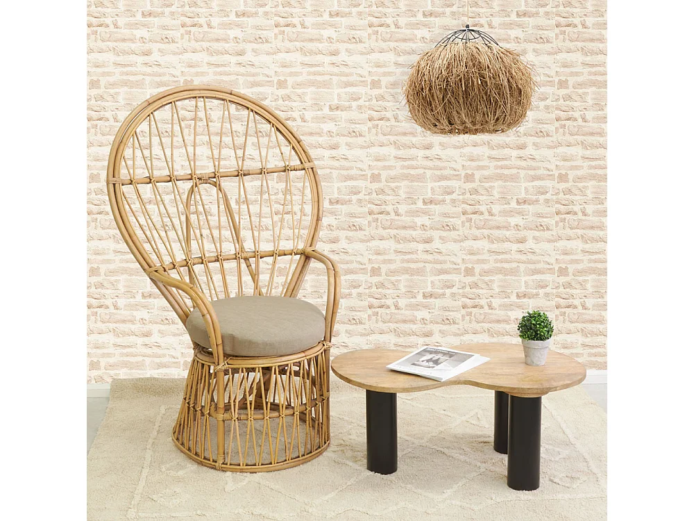 Suspension ronde en jonc naturel et métal Nid