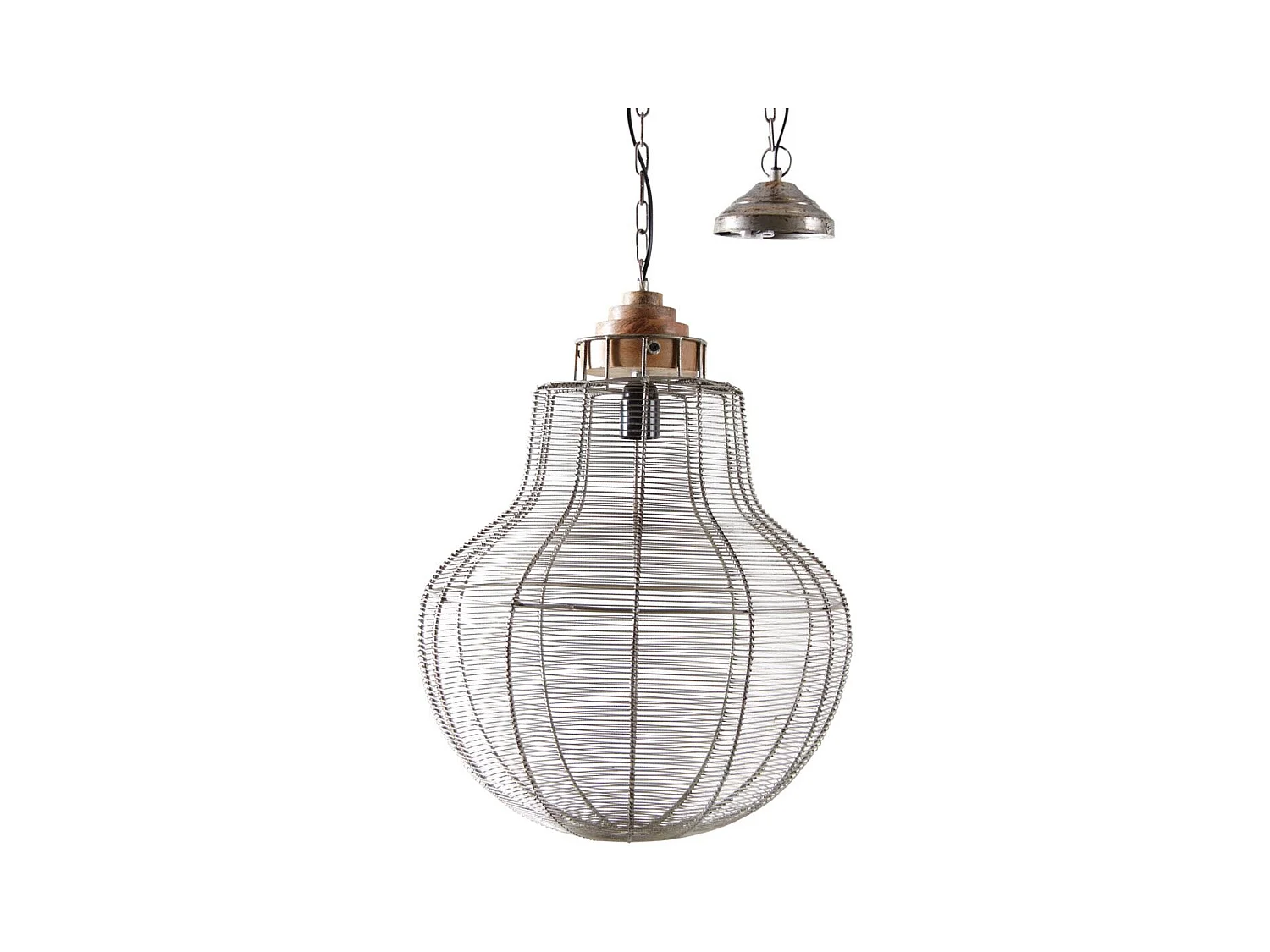 Lampe suspension en métal gris antique et bois Ampoule