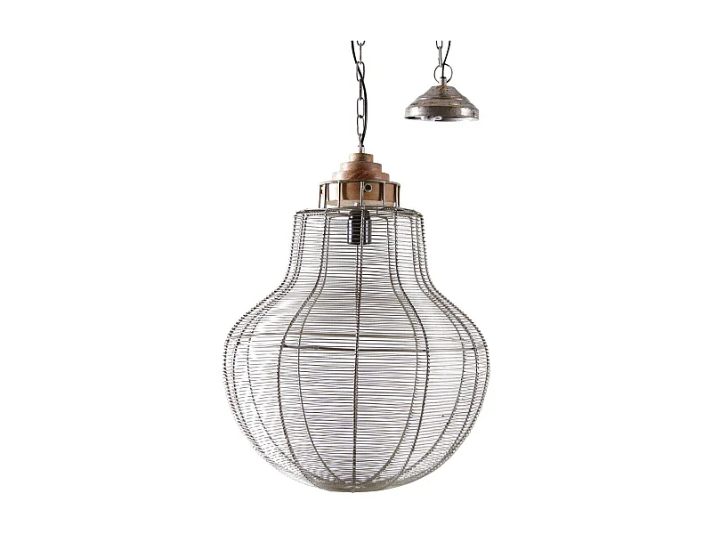 Lampe suspension en métal gris antique et bois Ampoule