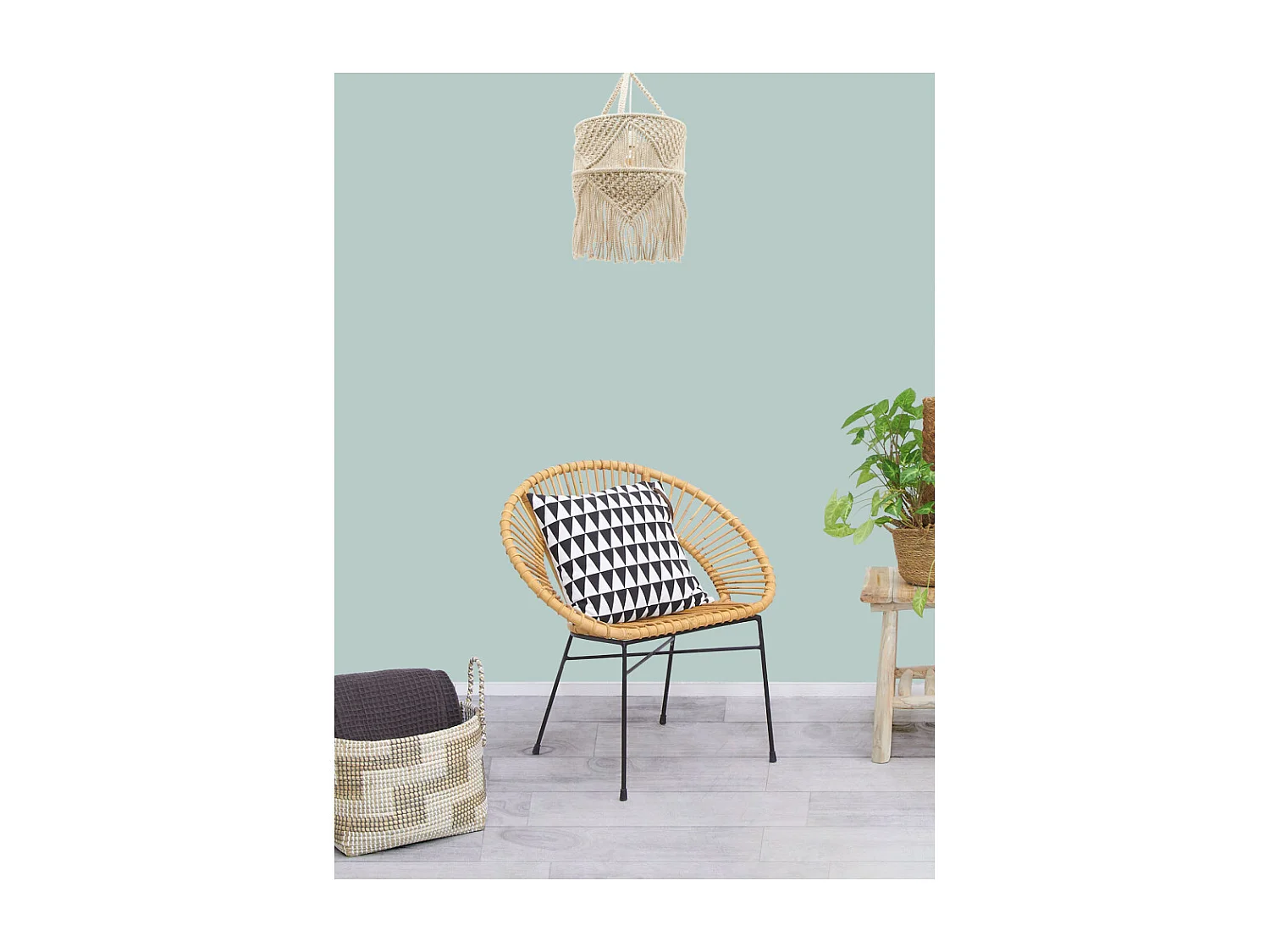 Suspension en macramé coton et métal