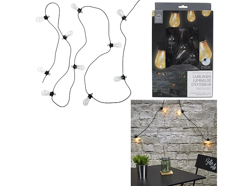 Guirlande Ampoule Transp Exterieur 4m50 Noir, Transparent