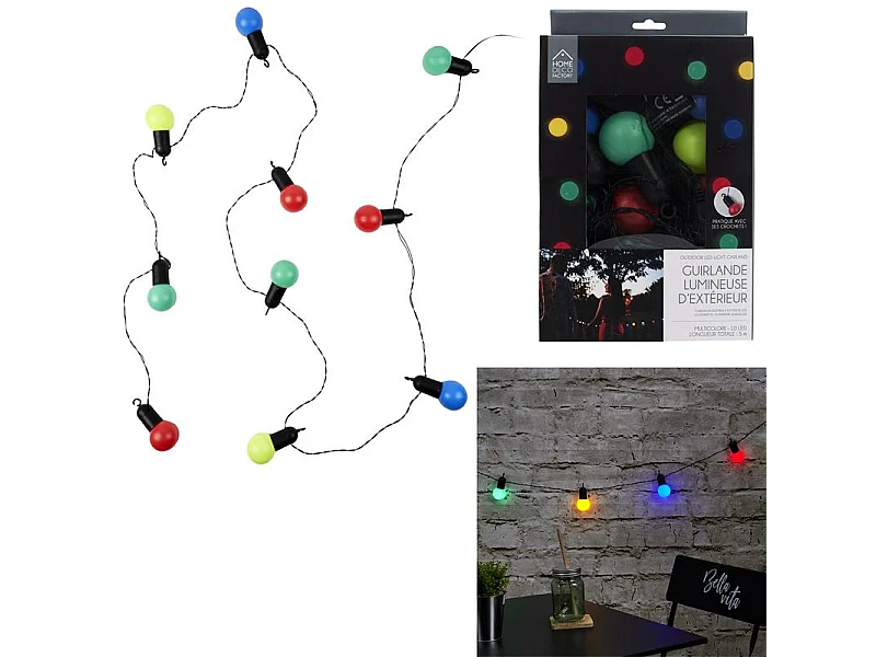 Guirlande Ampoules Multicolores Exterieur 10 Led Rouge, Vert, Bleu