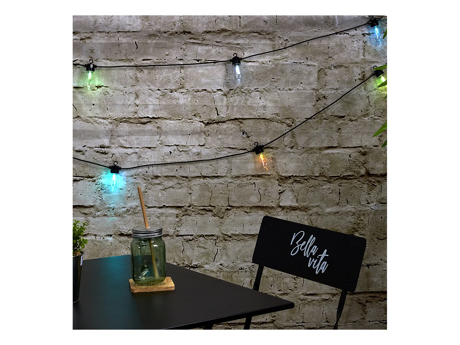 Guirlande Ampoule Transp Rgb Exterieur 4m50 Transparent, Noir