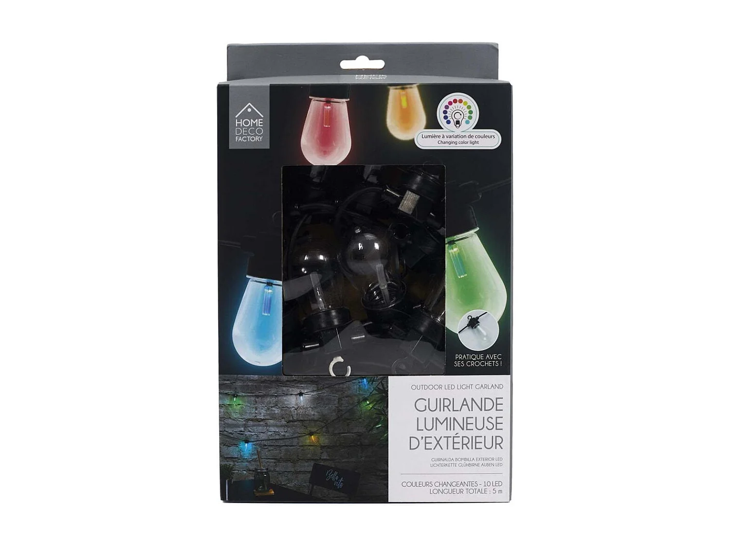 Guirlande Ampoule Transp Rgb Exterieur 4m50 Transparent, Noir