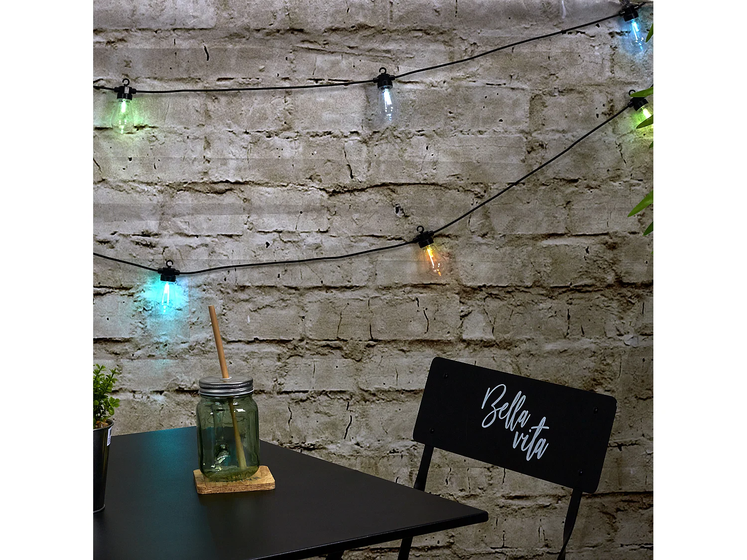 Guirlande Ampoule Transp Rgb Exterieur 4m50 Transparent, Noir