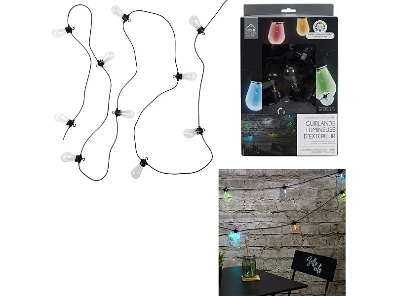 Guirlande Ampoule Transp Rgb Exterieur 4m50 Transparent, Noir
