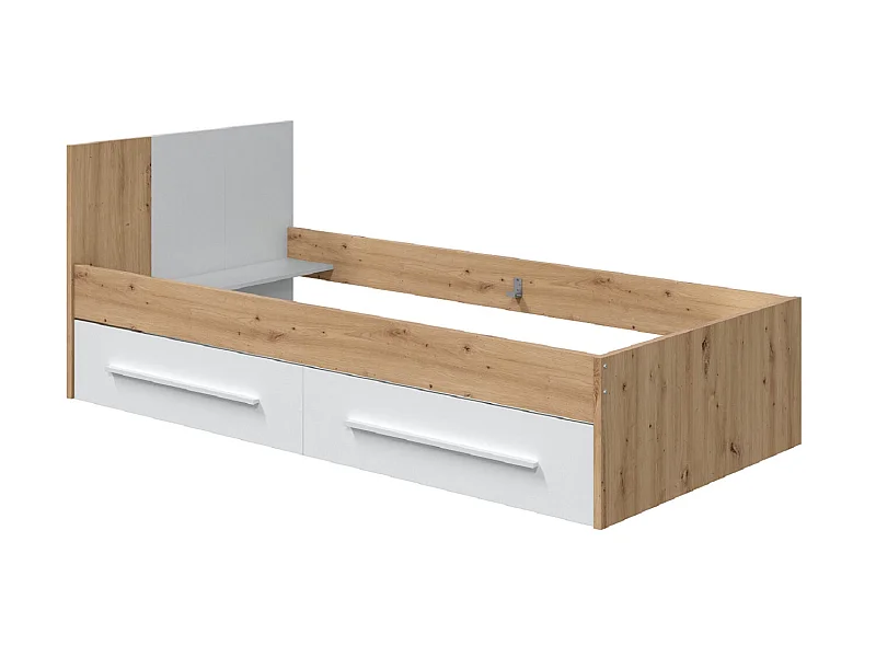 Ensemble de lit avec tête de lit et deux tiroirs en mélamine coloris blanc - Longueur 196 x Profondeur 97 x Hauteur 77 cm