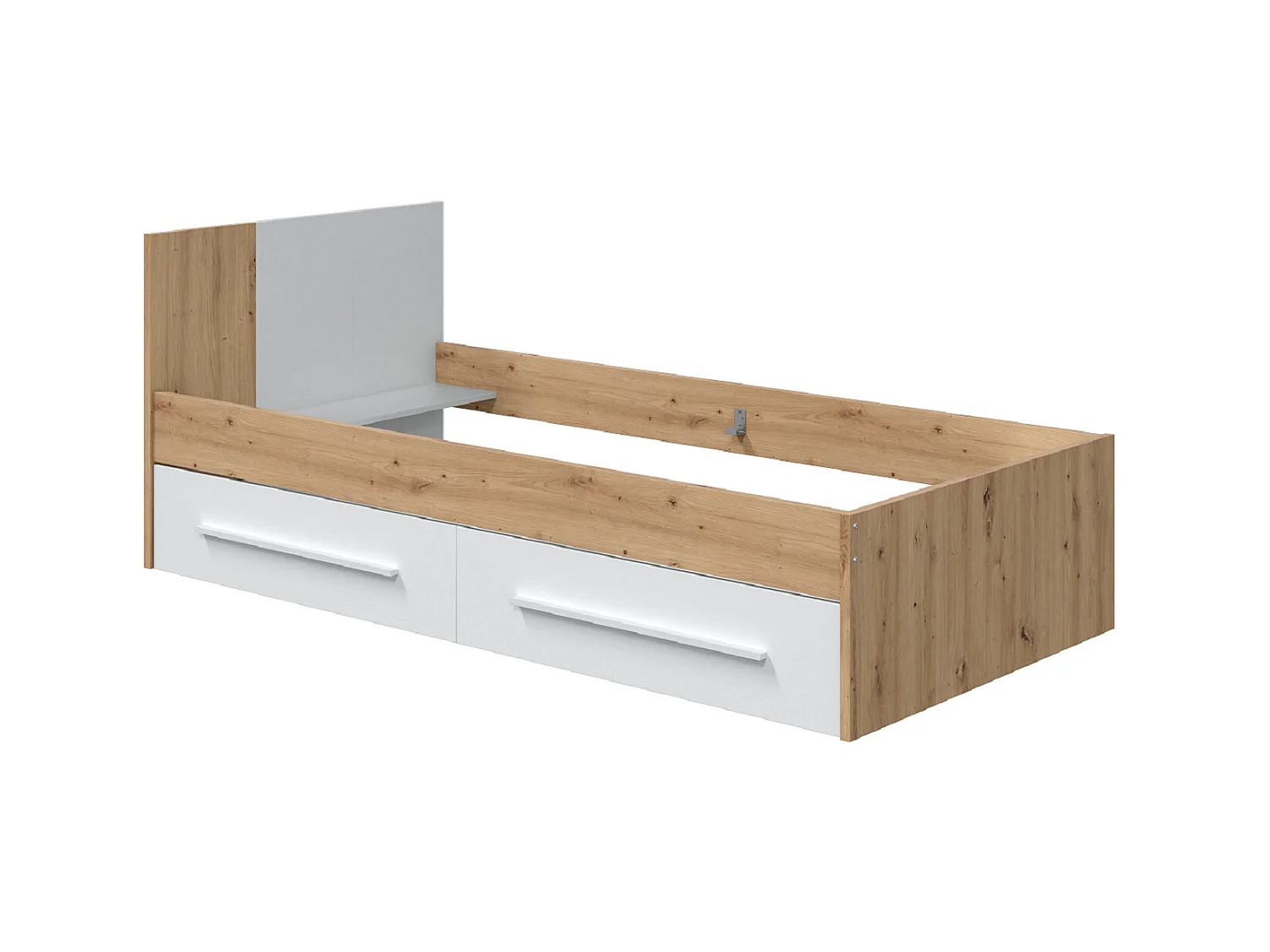 Ensemble de lit avec tête de lit et deux tiroirs en mélamine coloris blanc - Longueur 196 x Profondeur 97 x Hauteur 77 cm