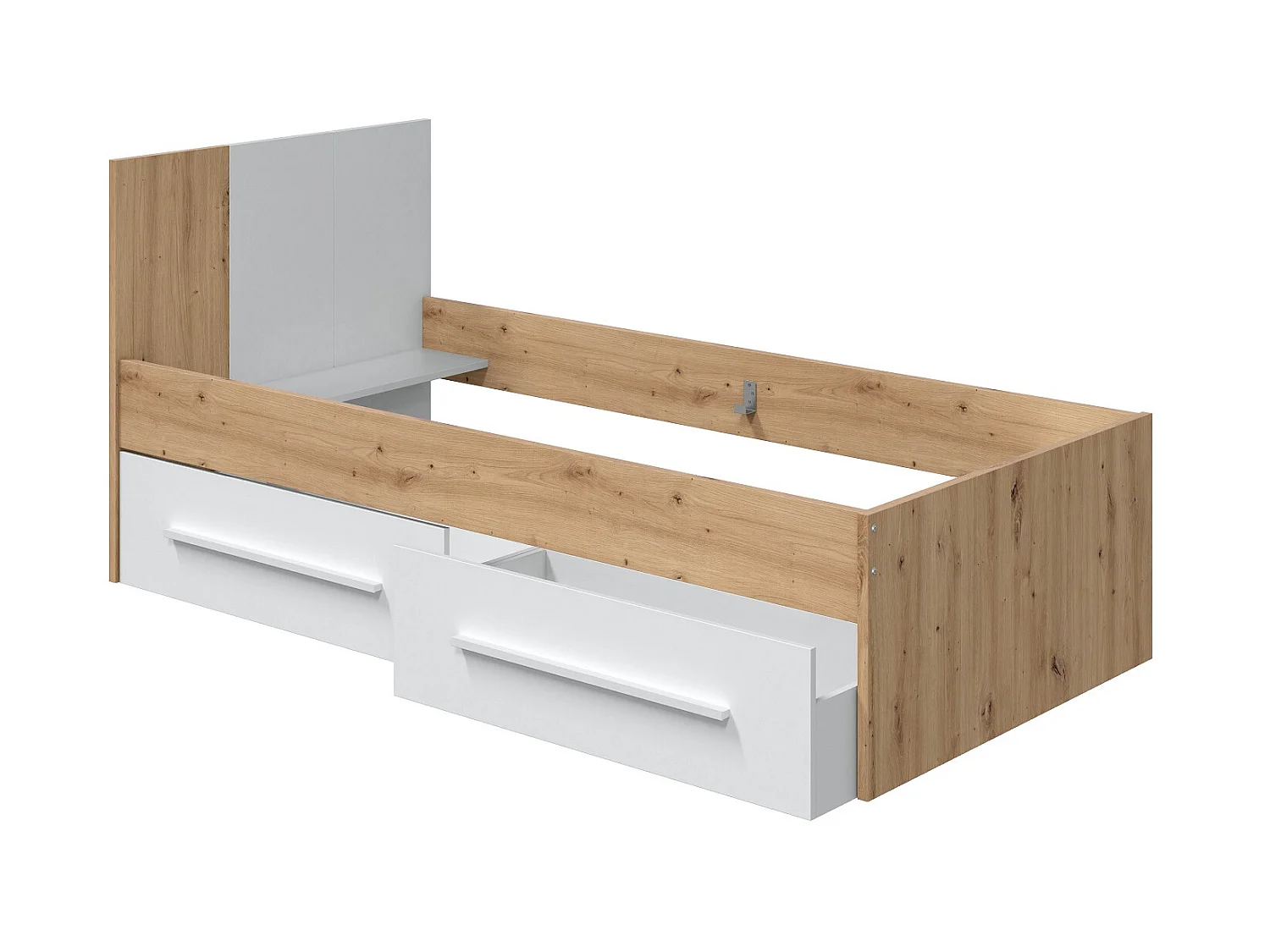 Ensemble de lit avec tête de lit et deux tiroirs en mélamine coloris blanc - Longueur 196 x Profondeur 97 x Hauteur 77 cm