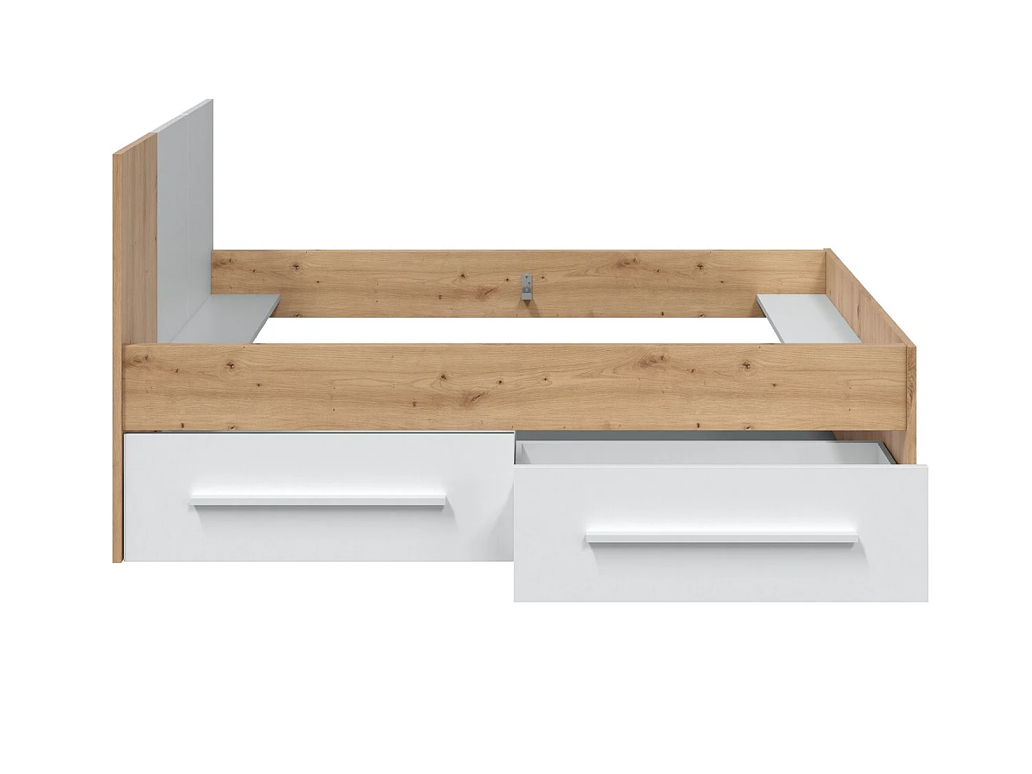 Ensemble de lit avec tête de lit et deux tiroirs en mélamine coloris blanc - Longueur 196 x Profondeur 97 x Hauteur 77 cm