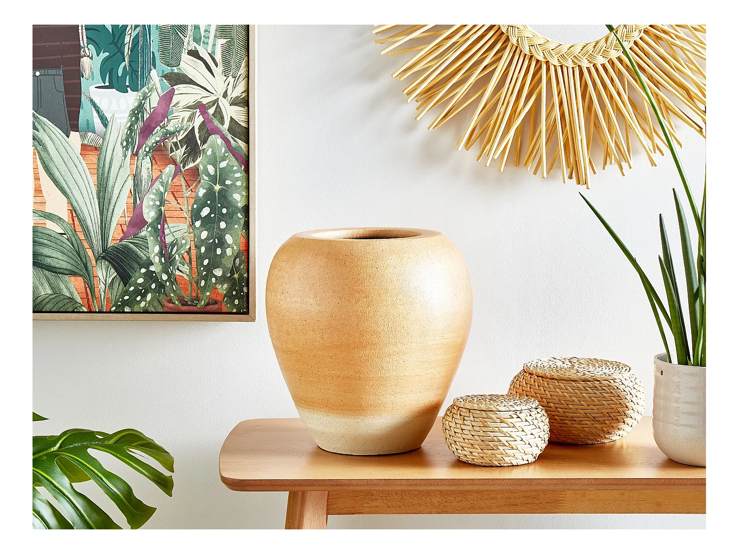 Wazon dekoracyjny SKIONE Ceramika 34 cm Jasnobrązowy