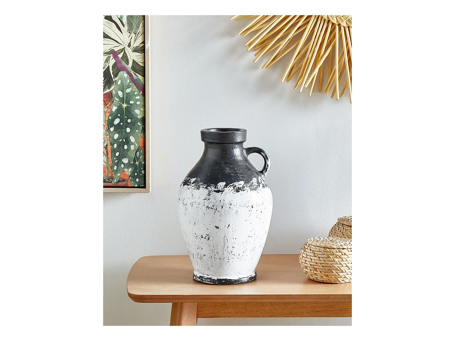 Dekorative Retro-Vase aus Terrakotta handgefertigt schwarz und weiß Massalia