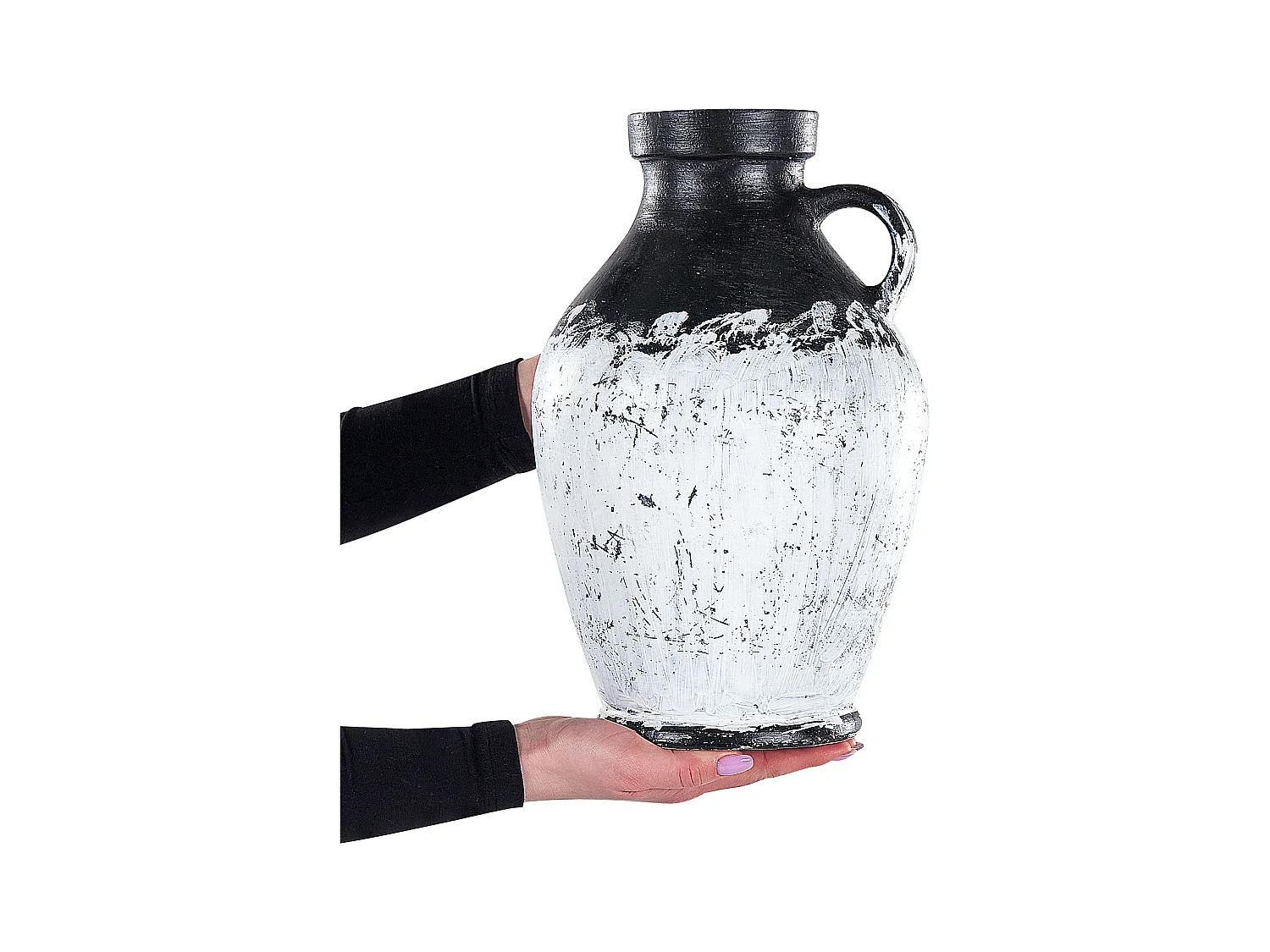 Dekorative Retro-Vase aus Terrakotta handgefertigt schwarz und weiß Massalia