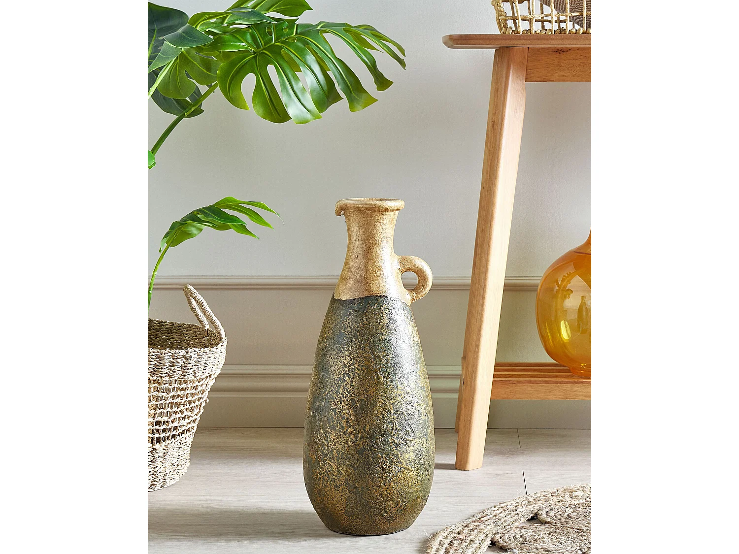 Dekovase Terrakotta gold / grün 50 cm Antik Römisch Maroneja