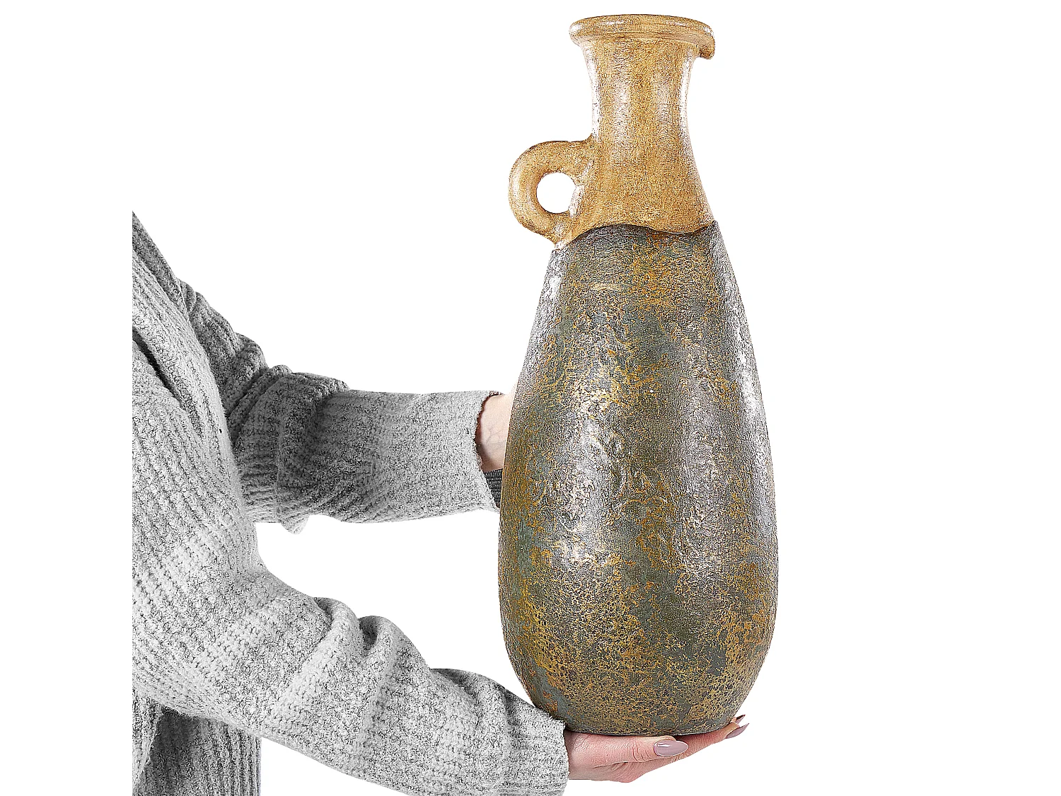 Dekovase Terrakotta gold / grün 50 cm Antik Römisch Maroneja