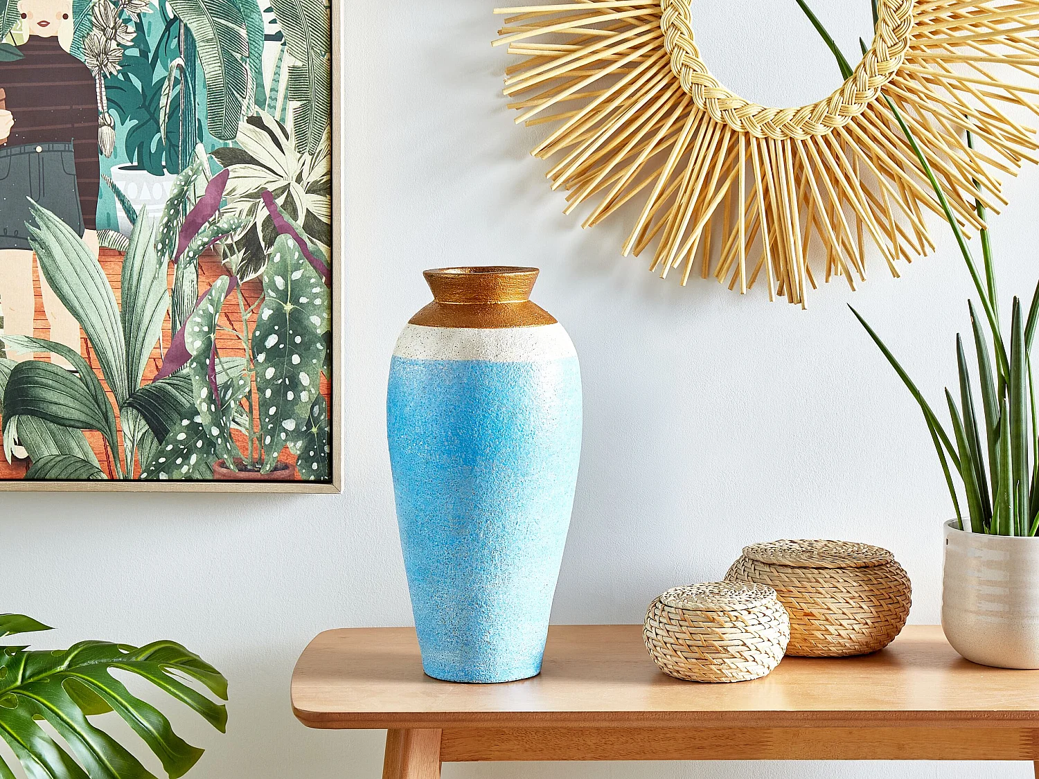 Jarrón decorativo PLATEJE Cerámica 42 cm Azul
