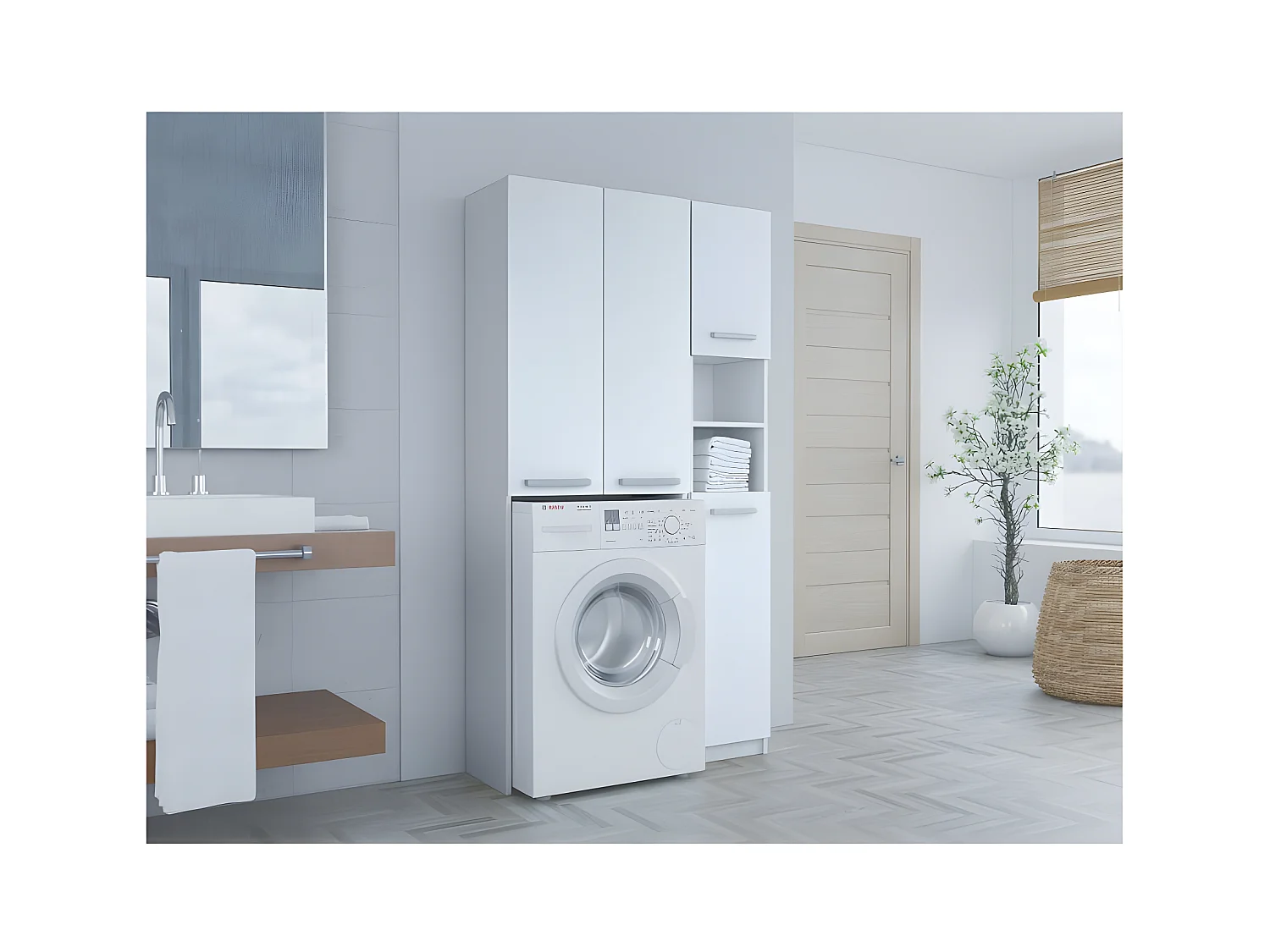 KARLI - Ensemble salle de bain style moderne - 96x30x183 - 4 portes+2 tablettes