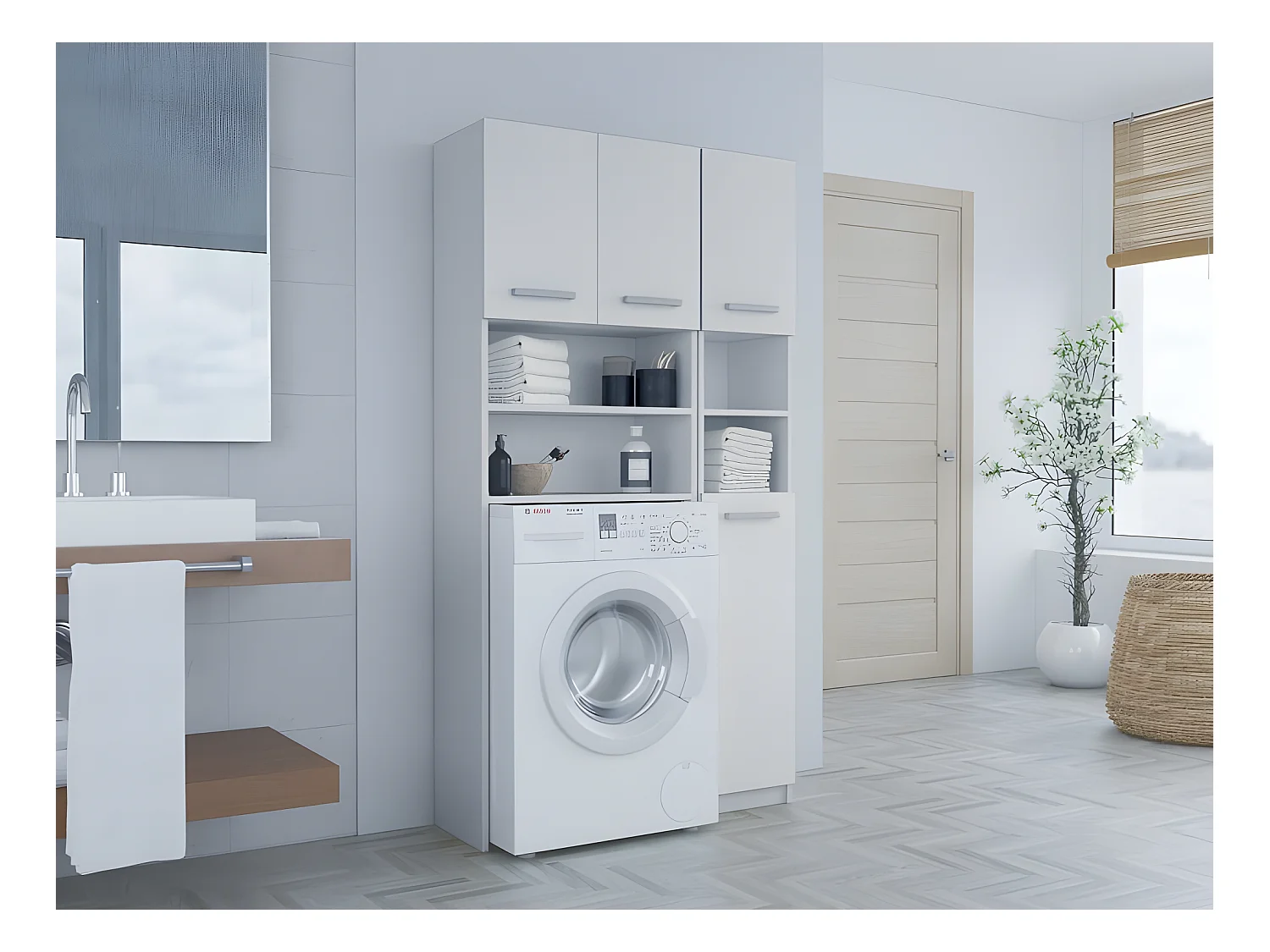 MAROL - Conjunto de baño de estilo moderno - 96x30x183 - 4 puertas+4 estantes