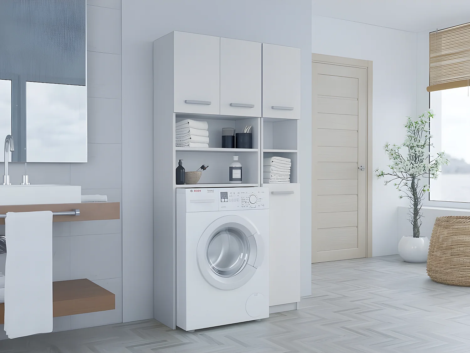 MAROL - Badezimmergarnitur im modernen Stil - 96x30x183 - 4 Türen+4 Ablagen