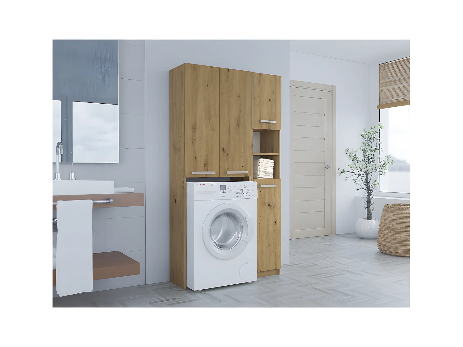 KARLI - Set da bagno in stile moderno - 96x30x183 - 4 ante+2 ripiani