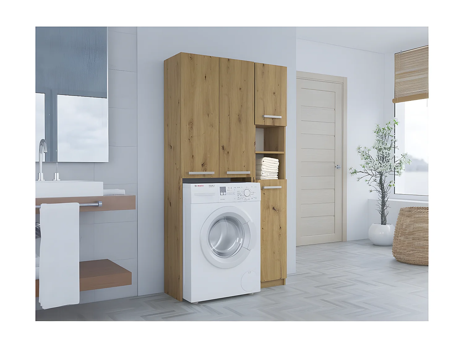 KARLI - Set da bagno in stile moderno - 96x30x183 - 4 ante+2 ripiani