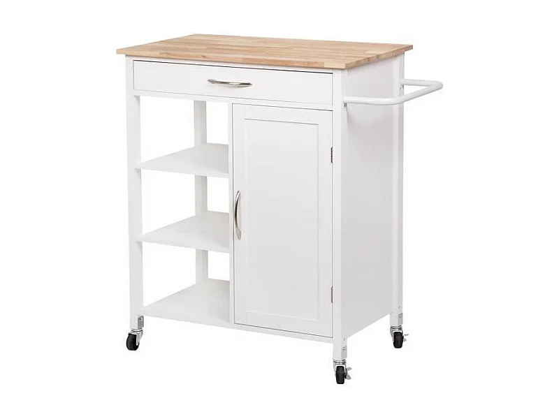 Desserte de cuisine 1 porte 1 tiroir 3 en hevea - Blanc laque - L 74 x P 47 x H 91 cm - ENZO