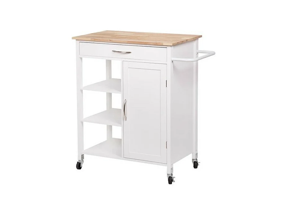 Desserte de cuisine 1 porte 1 tiroir 3 en hevea - Blanc laque - L 74 x P 47 x H 91 cm - ENZO