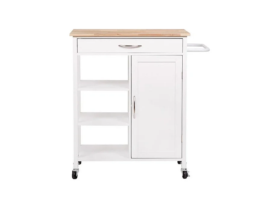 Desserte de cuisine 1 porte 1 tiroir 3 en hevea - Blanc laque - L 74 x P 47 x H 91 cm - ENZO