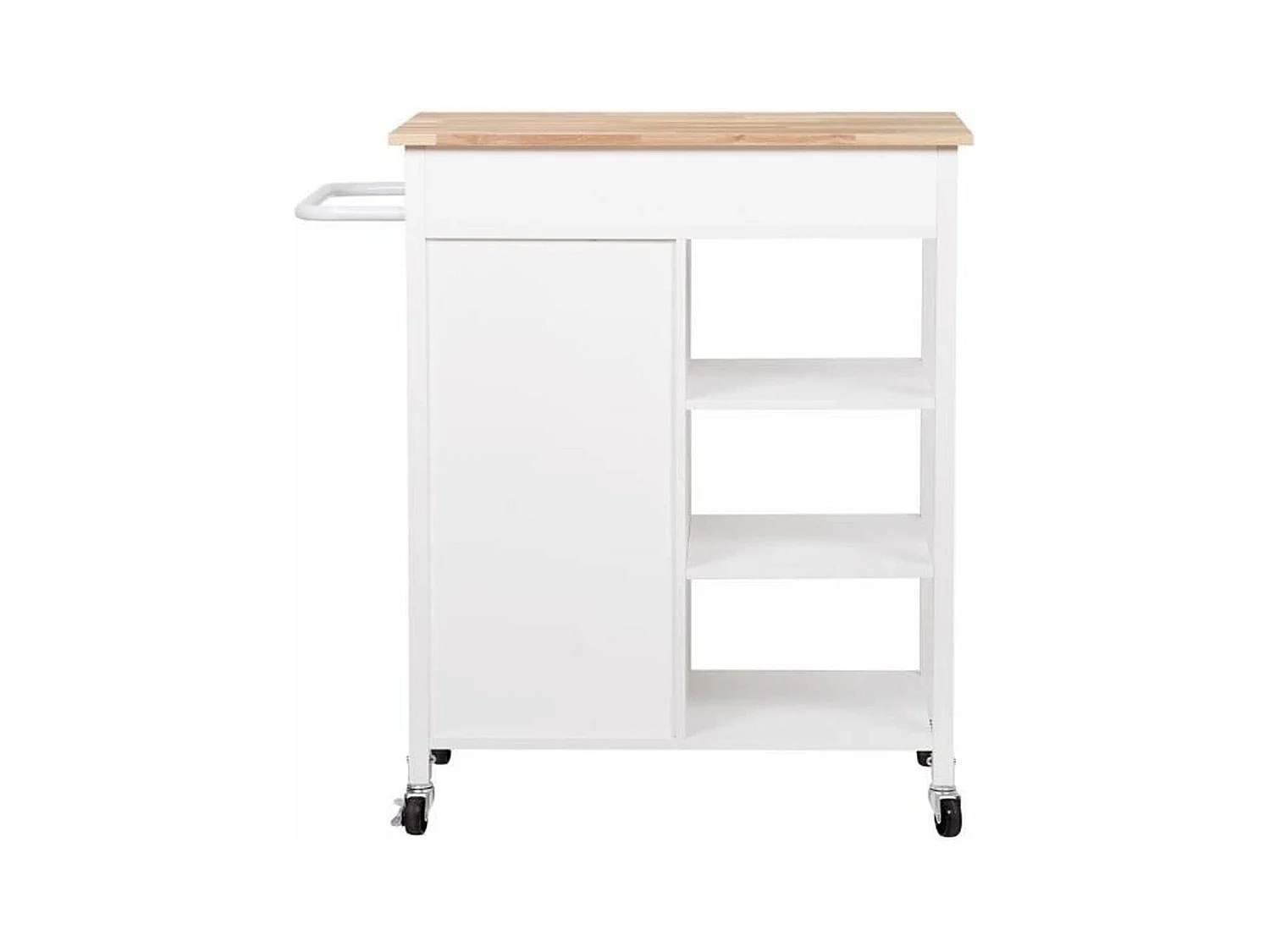 Desserte de cuisine 1 porte 1 tiroir 3 en hevea - Blanc laque - L 74 x P 47 x H 91 cm - ENZO