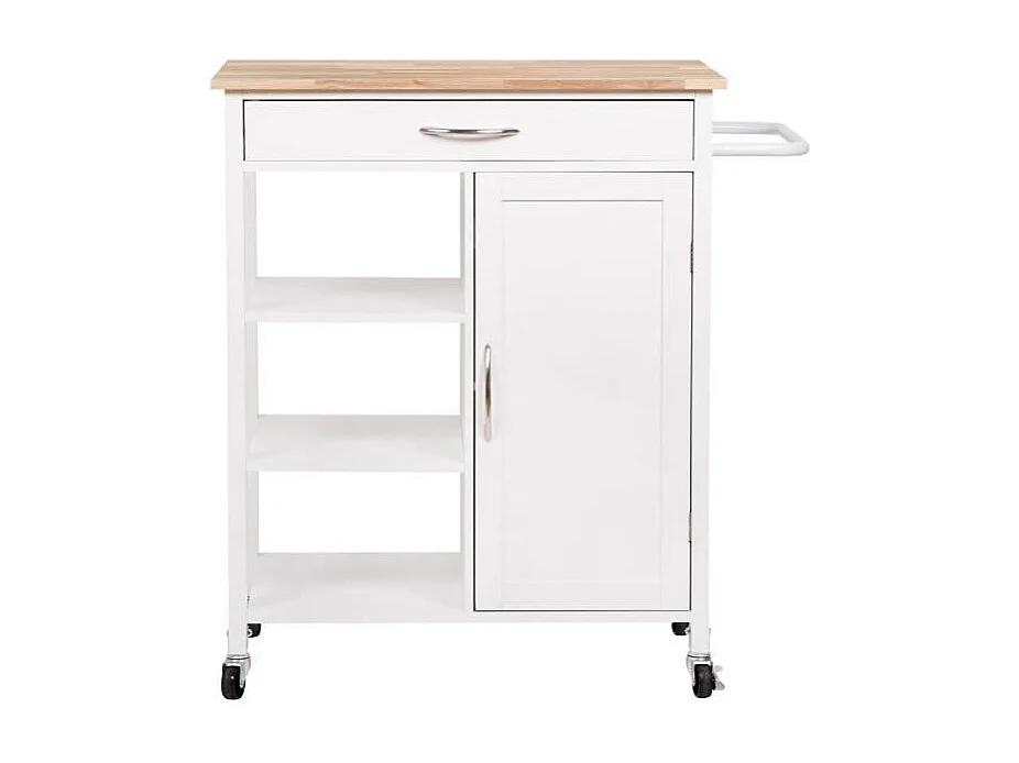 Desserte de cuisine 1 porte 1 tiroir 3 en hevea - Blanc laque - L 74 x P 47 x H 91 cm - ENZO