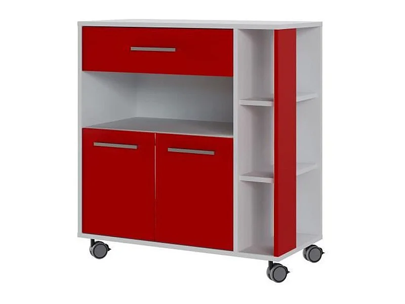 Küchenwagen ECO 2 Türen 1 Schublade Weiß und Rot - L 80 x T 39 x H 87 cm