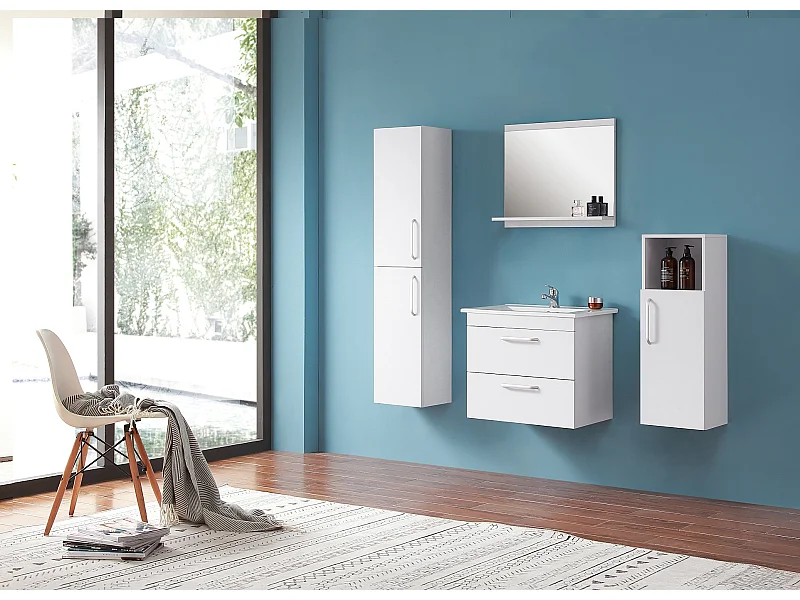 Ensemble salle de bain 60cm simple vasque meubles de salle de bain 5 pièces blanc Aica