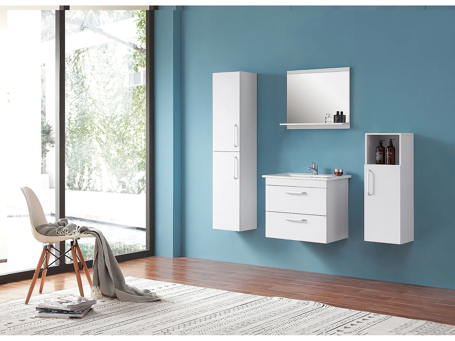 Ensemble salle de bain 60cm simple vasque meubles de salle de bain 5 pièces blanc Aica