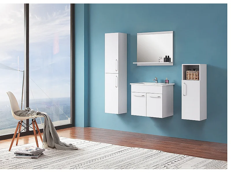 Ensemble salle de bain 60cm simple vasque meubles de salle de bain 5 pièces blanc Aica