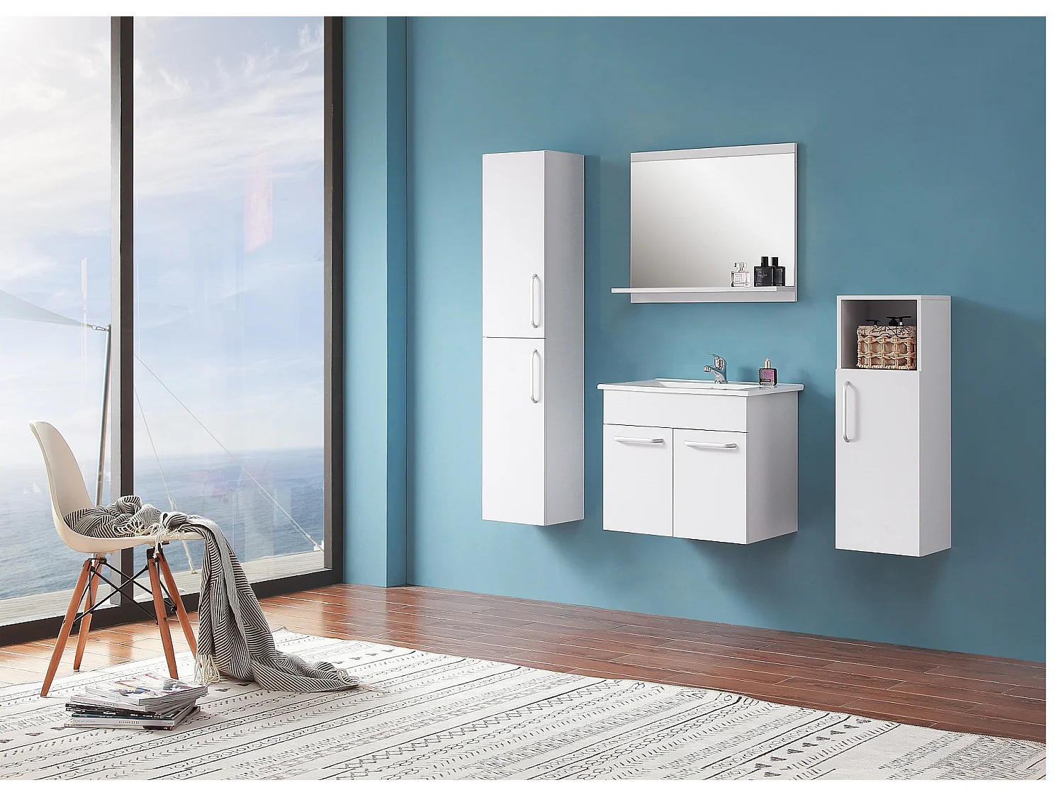 Ensemble salle de bain 60cm simple vasque meubles de salle de bain 5 pièces blanc Aica